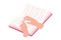 Illustration with hand reading book, braille Royalty Free Stock Photo