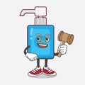 Hand Sanitizer cartoon mascot character as wise judge with hammer