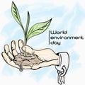 illustration_1_ hand in shackles holding in the palm of the sprouting germ of the plant, symbolizes world environment day