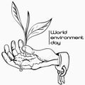 illustration hand in shackles holding in the palm of the sprouting germ of the plant, symbolizes world environment day