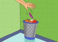 Illustration of a hand throwing a pen into the trash