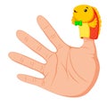 Hand wearing a cute fish finger puppet on thumb Royalty Free Stock Photo
