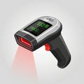 Barcode scanner with a black and gray body, featuring a red trigger Royalty Free Stock Photo