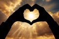 Illustration of hands heart and beautiful view of the clouds, on the sky above background. Royalty Free Stock Photo