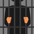 Illustration of hands holding prison bars. Prisoner silhouette vector