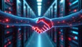 Illustration of handshake between two servers represents data security. Concept of secure data transmission and digital Royalty Free Stock Photo