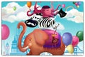 Illustration: Happy Animal Friends Card. The Elephant, The Zebra, The Octopus. Royalty Free Stock Photo