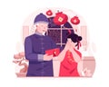 A Happy Asian Girl Receiving a Red Envelope or Lucky Money From Her Grandfather to Celebrate Chinese New Year