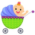 Illustration of Happy Baby In Carriage