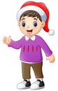 Happy boy cartoon wearing purple christmas sweater Royalty Free Stock Photo