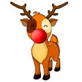 Illustration of a happy cartoon Christmas red nose reindeer Rudolph. Vector character. Royalty Free Stock Photo