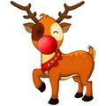 Illustration of a happy cartoon Christmas red nose reindeer Rudolph. Vector character. Royalty Free Stock Photo