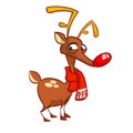 Illustration of a happy cartoon Christmas Reindeer with scarf. Vector character.