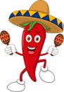 Happy chili pepper dancing with maracas