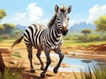 Illustration of a Happy Cute Zebra Horse