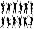 Illustration with happy dancing women silhouettes