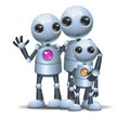 Happy droid little robot family on isolated white