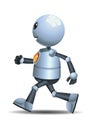 Little robot running on isolated white background