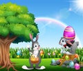 Happy easter bunnies on the nature park Royalty Free Stock Photo