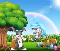 Happy easter bunnies on the nature park Royalty Free Stock Photo