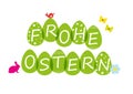 Illustration of `Happy Easter` in German written on green eggs on a white background