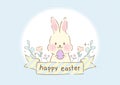 Easter poster, background or card with eggs and bunny, illustration.