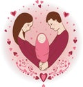 Illustration of happy family with newborn baby