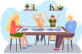 Illustration of a happy family playing a board game at home. Relatives compete with each other Royalty Free Stock Photo