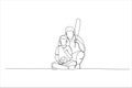 Illustration of happy father and his son playing baseball. One continuous line art style Royalty Free Stock Photo