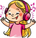 Illustration with a happy girl listening to music with headphones and having fun Royalty Free Stock Photo