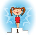 Proud girl on the podium vector illustration.