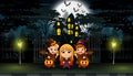 Happy halloween celebrate in front of the hounted house Royalty Free Stock Photo