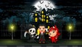 Happy halloween celebrate in front of the hounted house Royalty Free Stock Photo