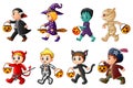 Happy Halloween. Set of cute cartoon children in Halloween costumes Royalty Free Stock Photo