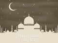 Happy islamic new year with silhouette mosque and moon