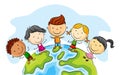 Happy kid cartoon standing around the world Royalty Free Stock Photo