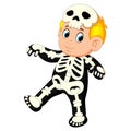 Happy kid wearing skeleton costume