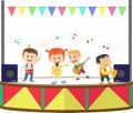 Illustration of a happy kids playing music on the stage