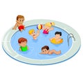Happy kids playing in an outdoor swimming pool