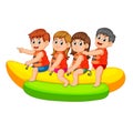 Happy kids ride on banana boat Royalty Free Stock Photo