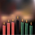 Illustration Of Happy Kwanzaa Greeting Card Background with seven black, green and red candlesticks, symbolizing the 7 principles Royalty Free Stock Photo