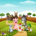 Happy little animals farm in the path