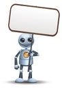 illustration of a happy little robot businessman hold sign