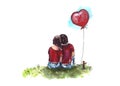 Illustration of happy lovers, Valentine's Day, balloon