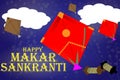illustration of Happy Makar Sankranti wallpaper with colorful kite string for festival of India Royalty Free Stock Photo