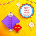 Happy Makar Sankranti wallpaper with colorful kite string