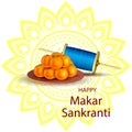 Illustration of Happy Makar Sankranti wallpaper with colorful kite string for festival of India Royalty Free Stock Photo