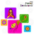 Illustration of Happy Makar Sankranti wallpaper with colorful kite string for festival of India Royalty Free Stock Photo