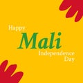 Illustration of happy mali independence day text with red scribbles against yellow background