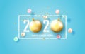 Illustration of 2020 happy new year label design.Holiday on pastel symbol with golden.Graphic Merry Christmas balls golden and